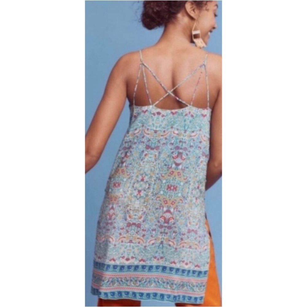 New Maeve x Anthropologie Meret 2 | XS Blue Pink Silk Floral Tank Tunic Top - Picture 7 of 10